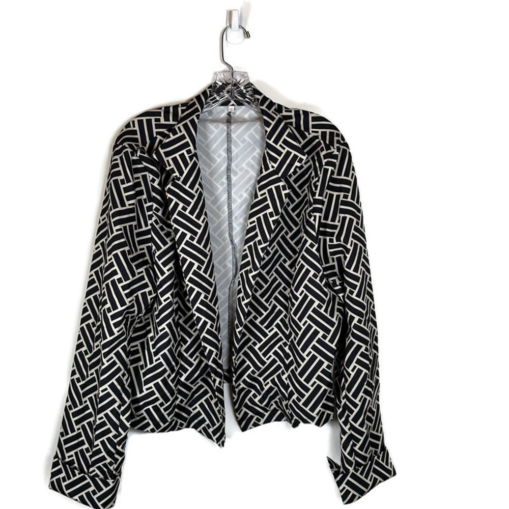 Open Front Blazer Womens 3X Black White Geometric Basket Weave Lagenlook